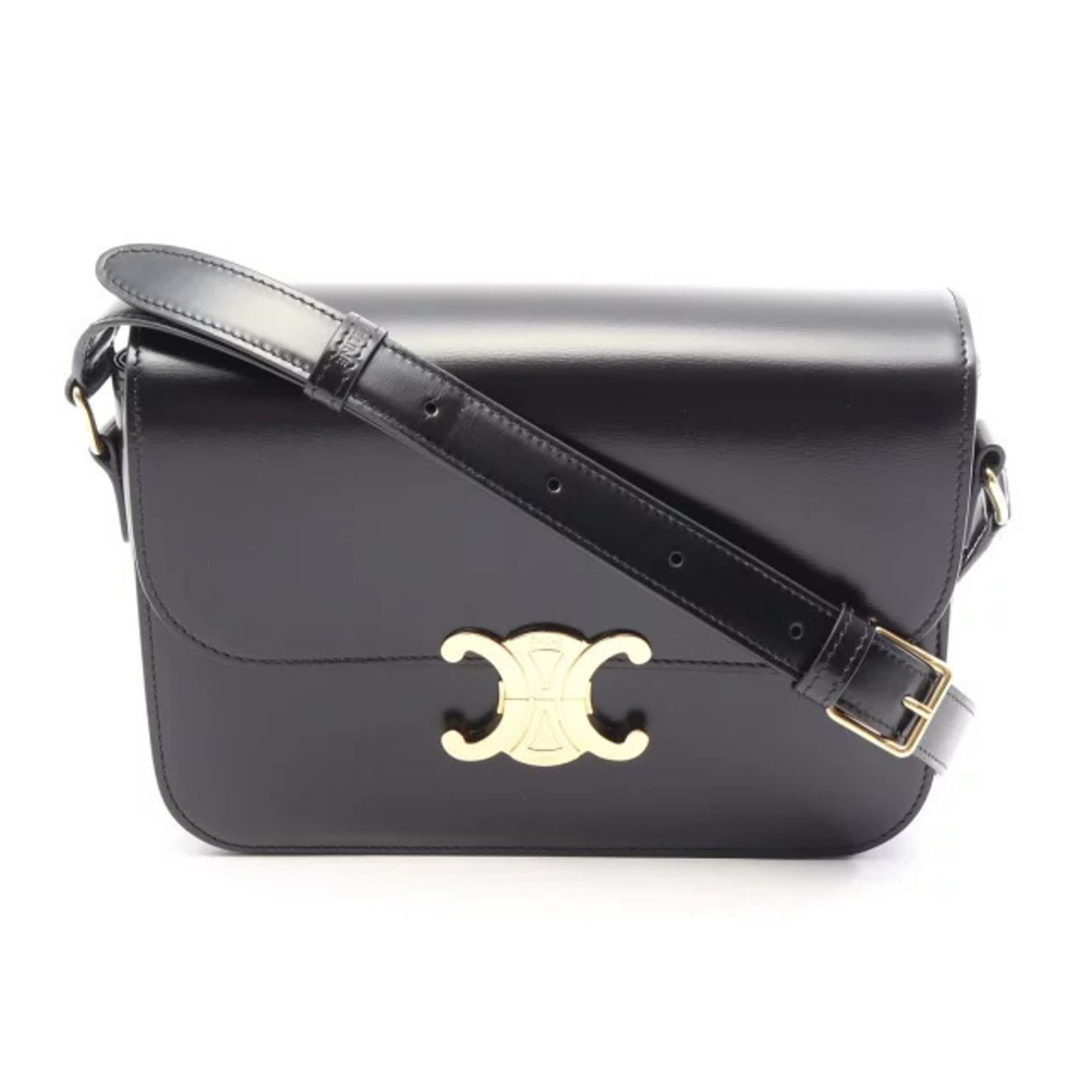 Celine Triomphe Shoulder Bag Leather Black
